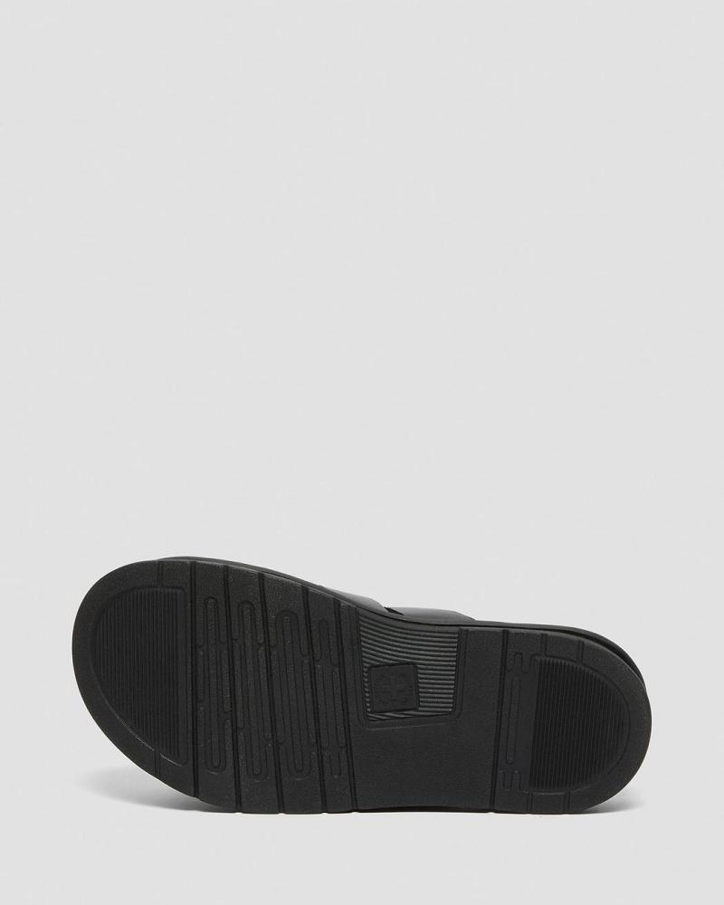 Black Men's Dr Martens Tate Leather Slide Sandals | CA 636QMA